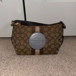 Dempsey Shoulder Bag In Signature Jacquard With Stripe And Blue Patch